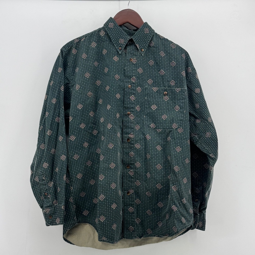 Vintage Bugle Boy Geometric Diamond Print Button Down Shirt  Mens Large